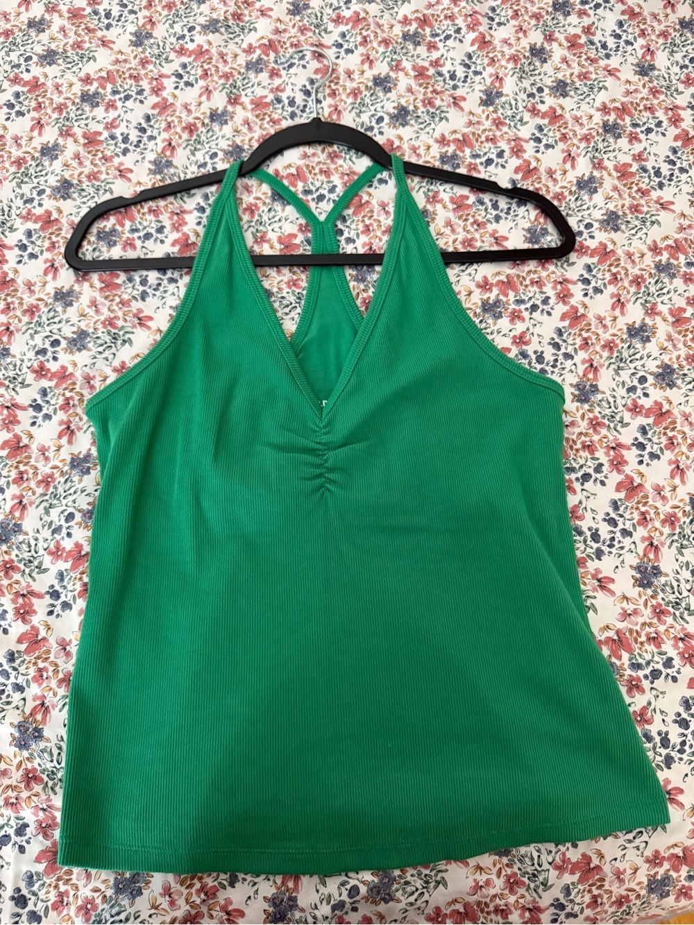 Old Navy Green Ribbed V-Neck Halter Muscle Tee